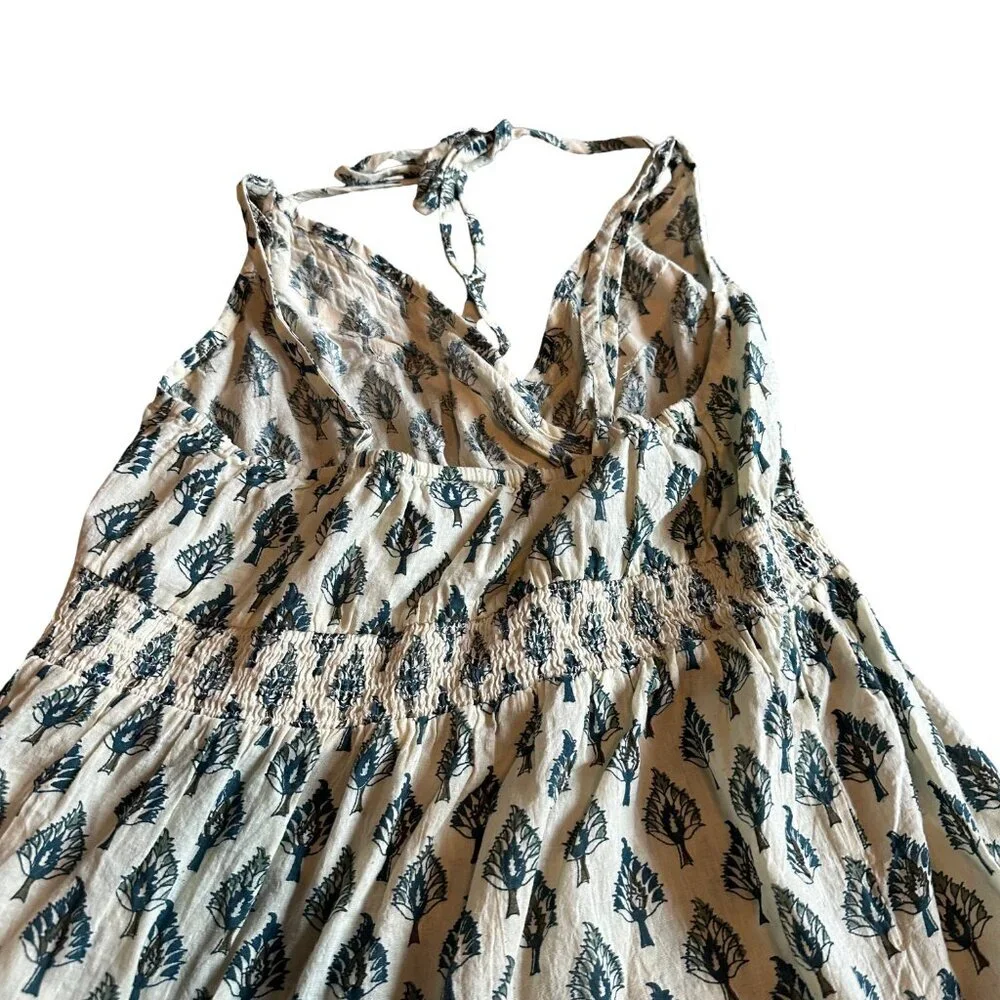 Raga Anthropologie Block Printed Midi Dress Tie Straps 100% Cotton Size Small - Picture 8 of 10